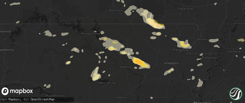 Hail map in Sidney, AR on June 13, 2026