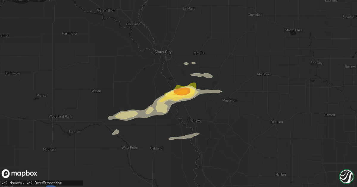 Hail map in Sloan, IA on June 13, 2026