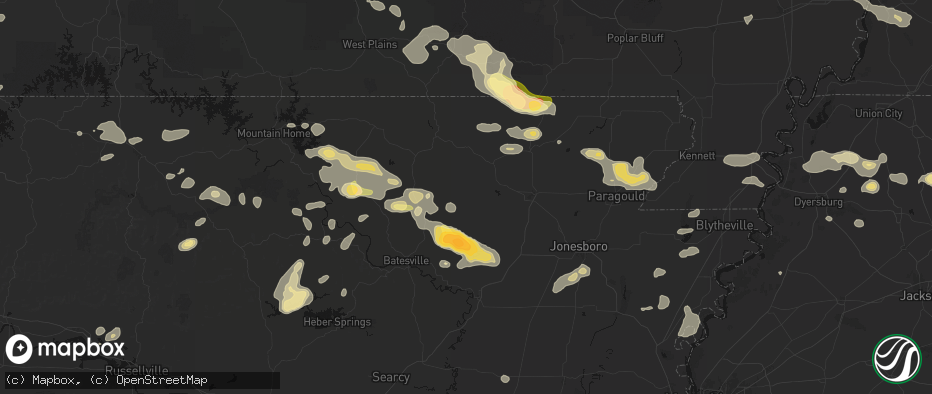 Hail map in Smithville, AR on June 13, 2026