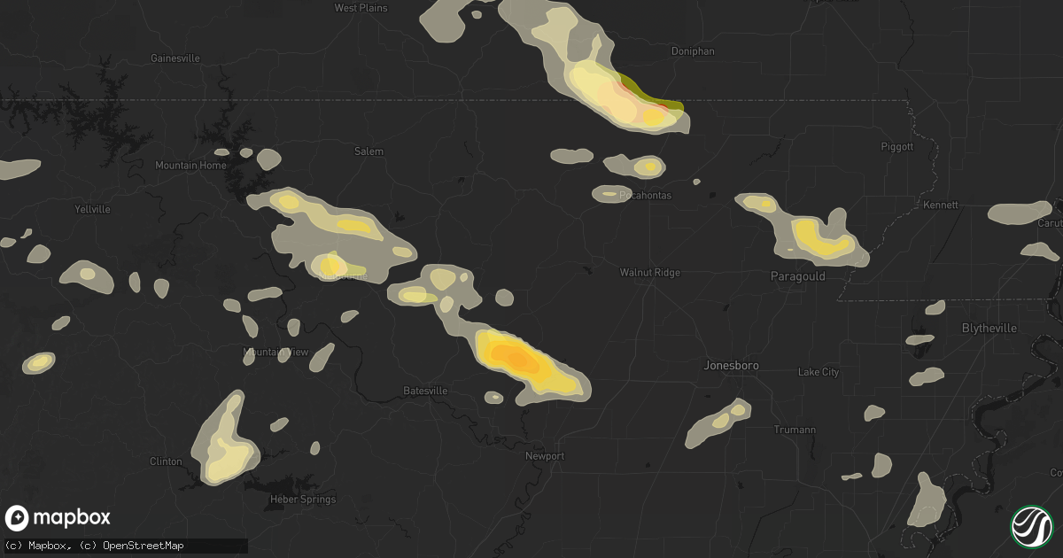 Hail map in Smithville, AR on June 13, 2026