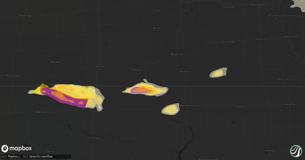 Hail map in Steele City, NE on June 13, 2026