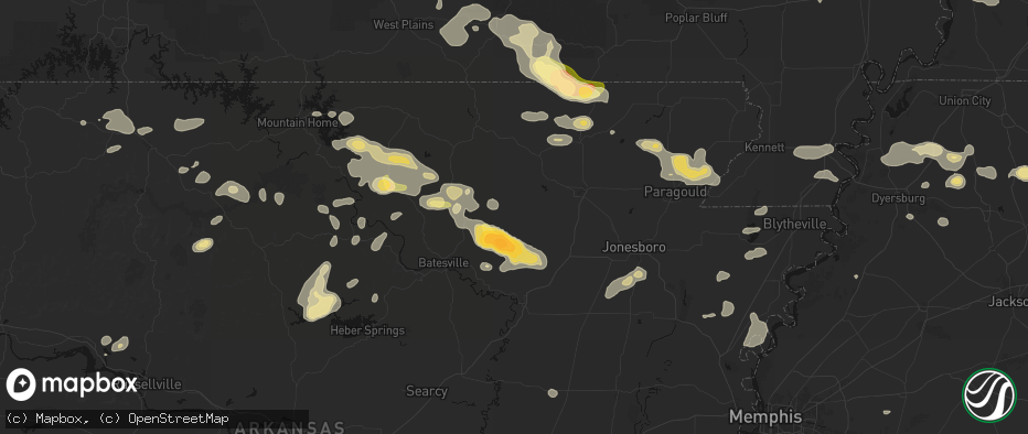 Hail map in Strawberry, AR on June 13, 2026