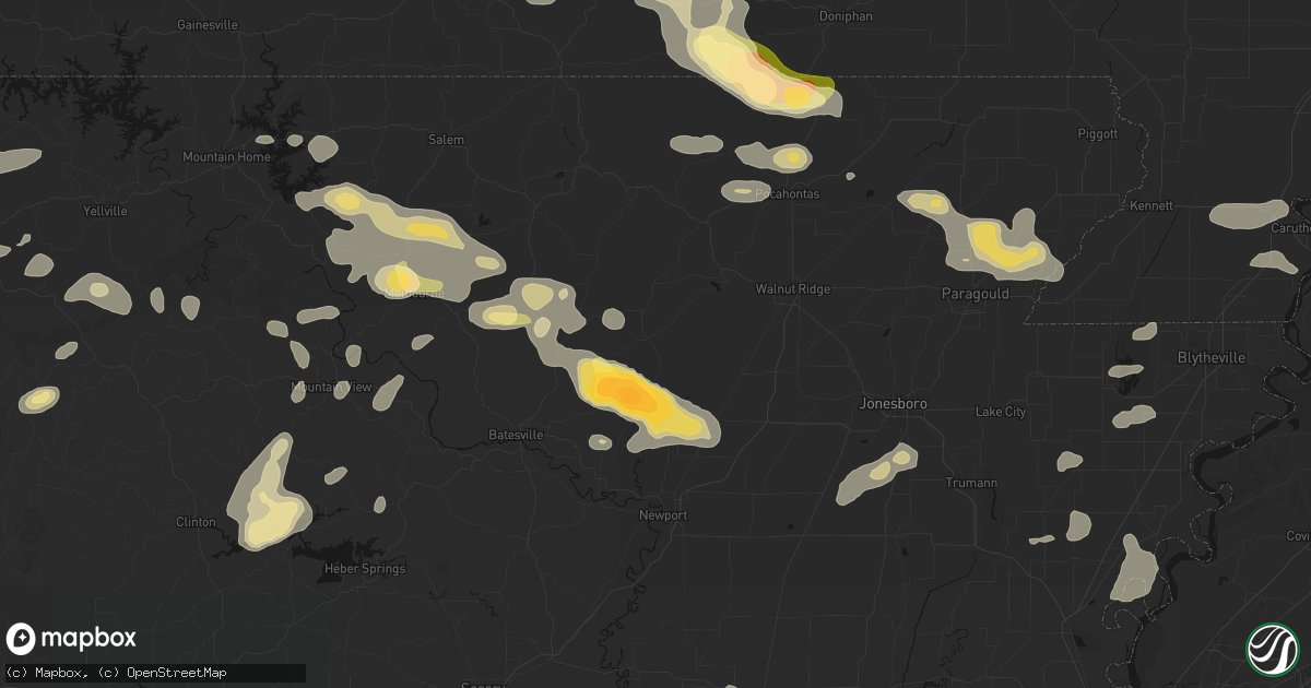 Hail map in Strawberry, AR on June 13, 2026