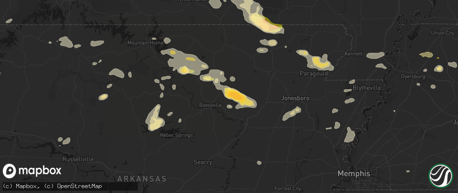 Hail map in Sulphur Rock, AR on June 13, 2026