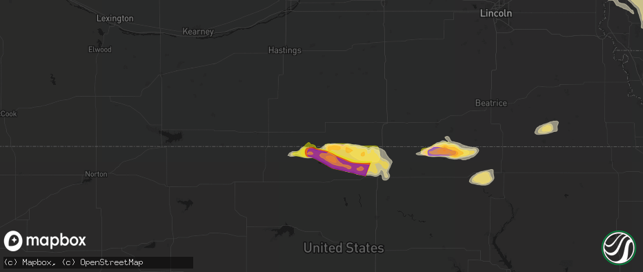 Hail map in Superior, NE on June 13, 2026