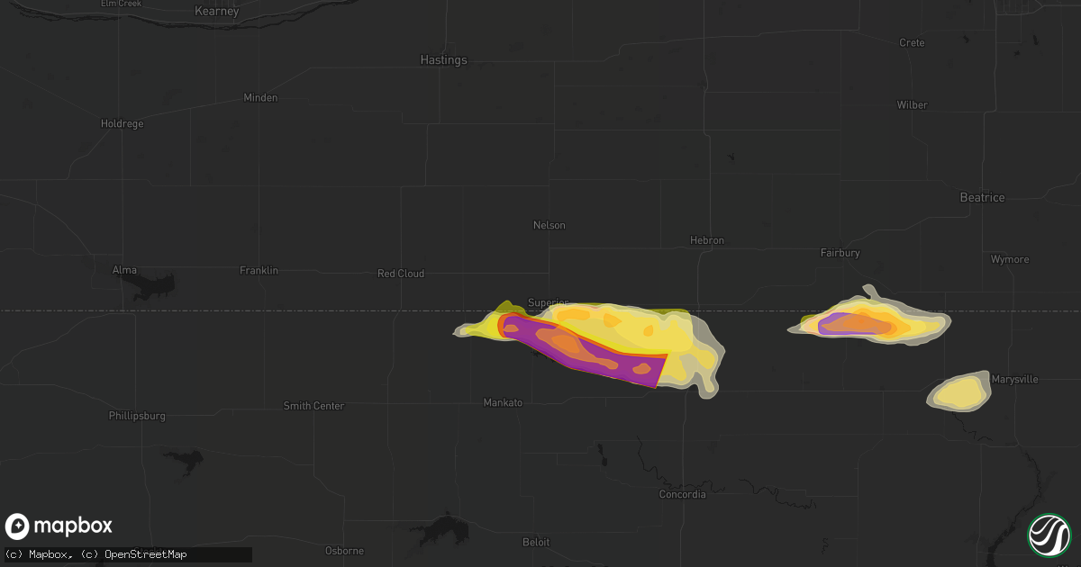 Hail map in Superior, NE on June 13, 2026