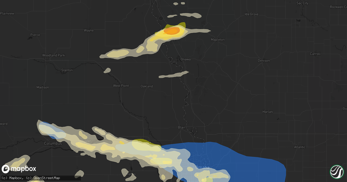 Hail map in Tekamah, NE on June 13, 2026