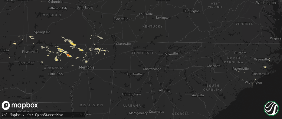 Hail map in Tennessee on June 13, 2026