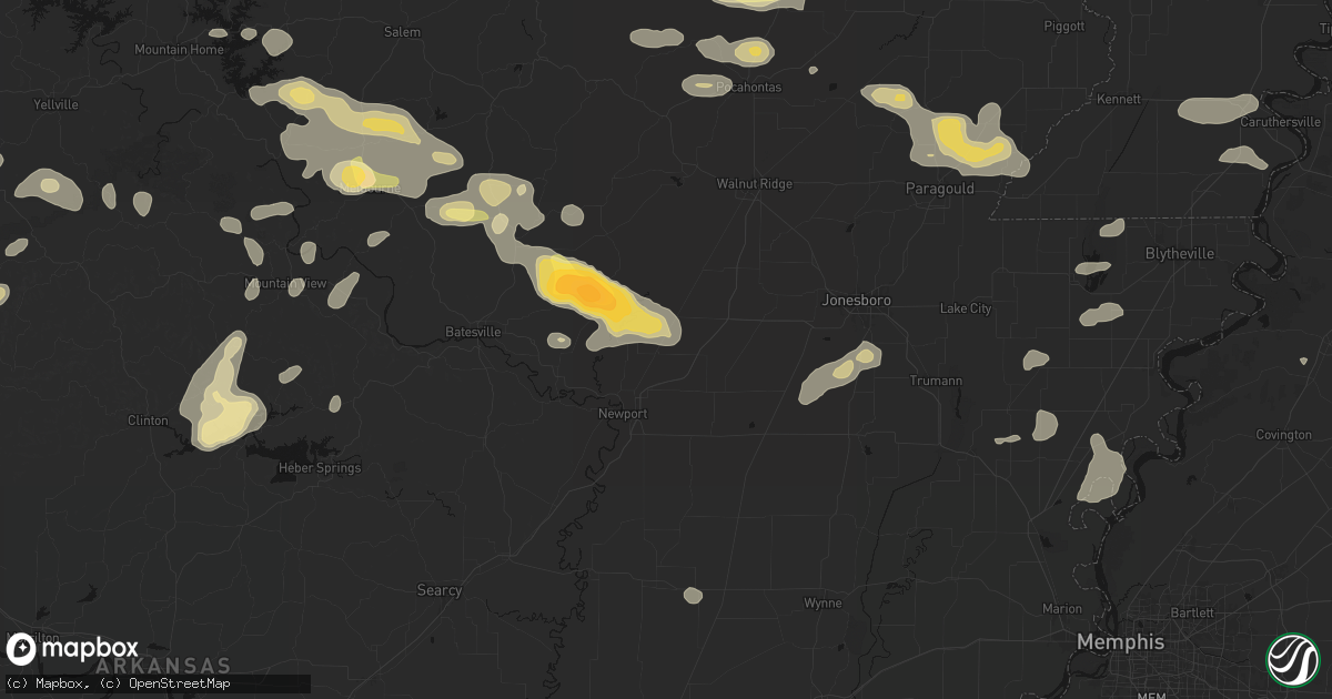 Hail map in Tuckerman, AR on June 13, 2026