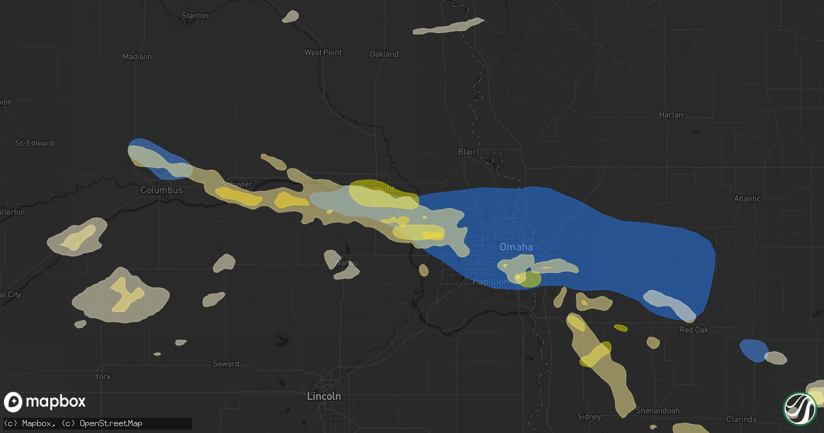 Hail map in Valley, NE on June 13, 2026