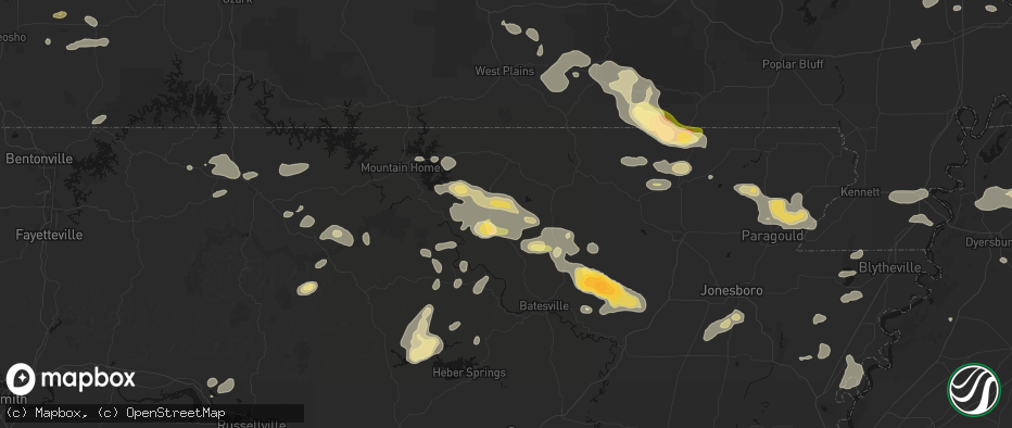 Hail map in Violet Hill, AR on June 13, 2026
