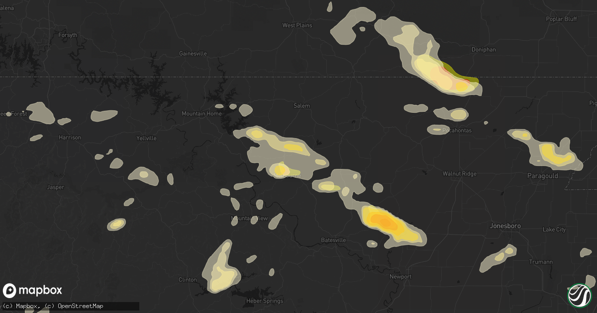 Hail map in Violet Hill, AR on June 13, 2026