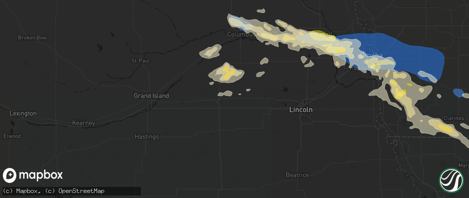 Hail map in Waco, NE on June 13, 2026