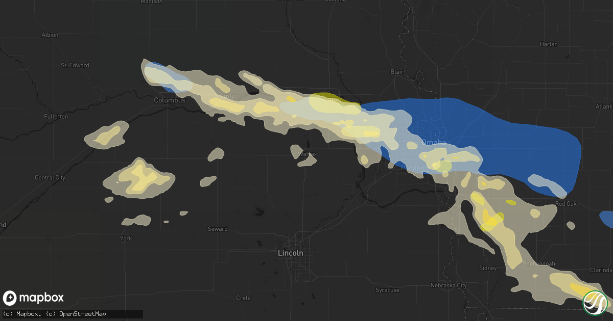 Hail map in Wahoo, NE on June 13, 2026