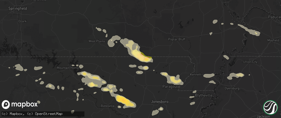 Hail map in Warm Springs, AR on June 13, 2026