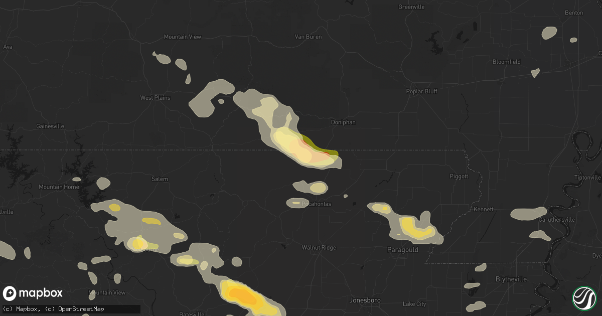 Hail map in Warm Springs, AR on June 13, 2026