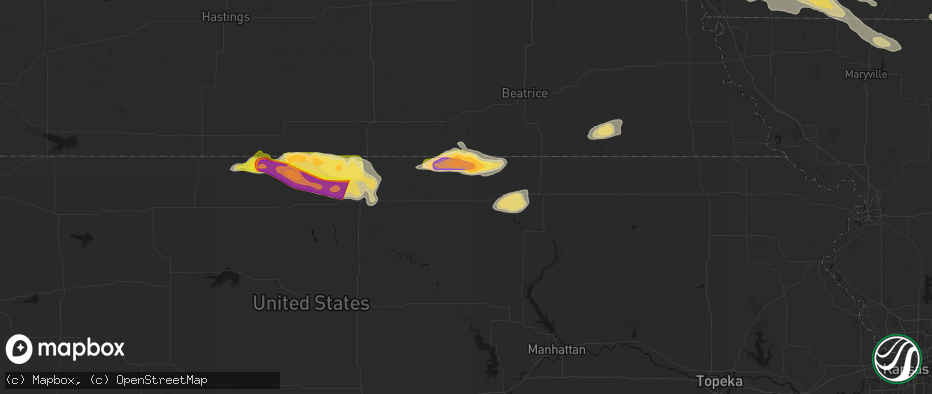 Hail map in Washington, KS on June 13, 2026