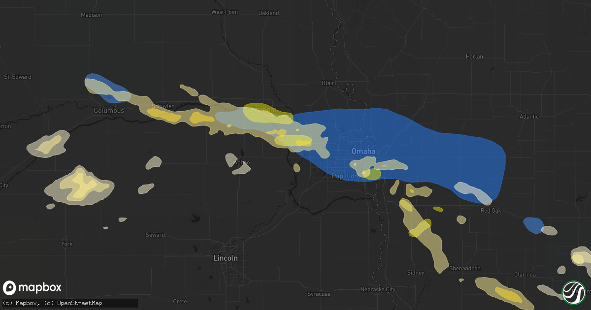 Hail map in Waterloo, NE on June 13, 2026