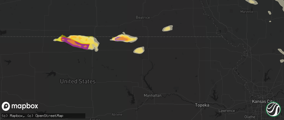 Hail map in Waterville, KS on June 13, 2026