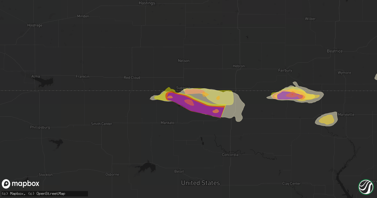 Hail map in Webber, KS on June 13, 2026