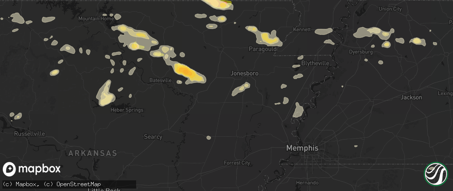 Hail map in Weiner, AR on June 13, 2026