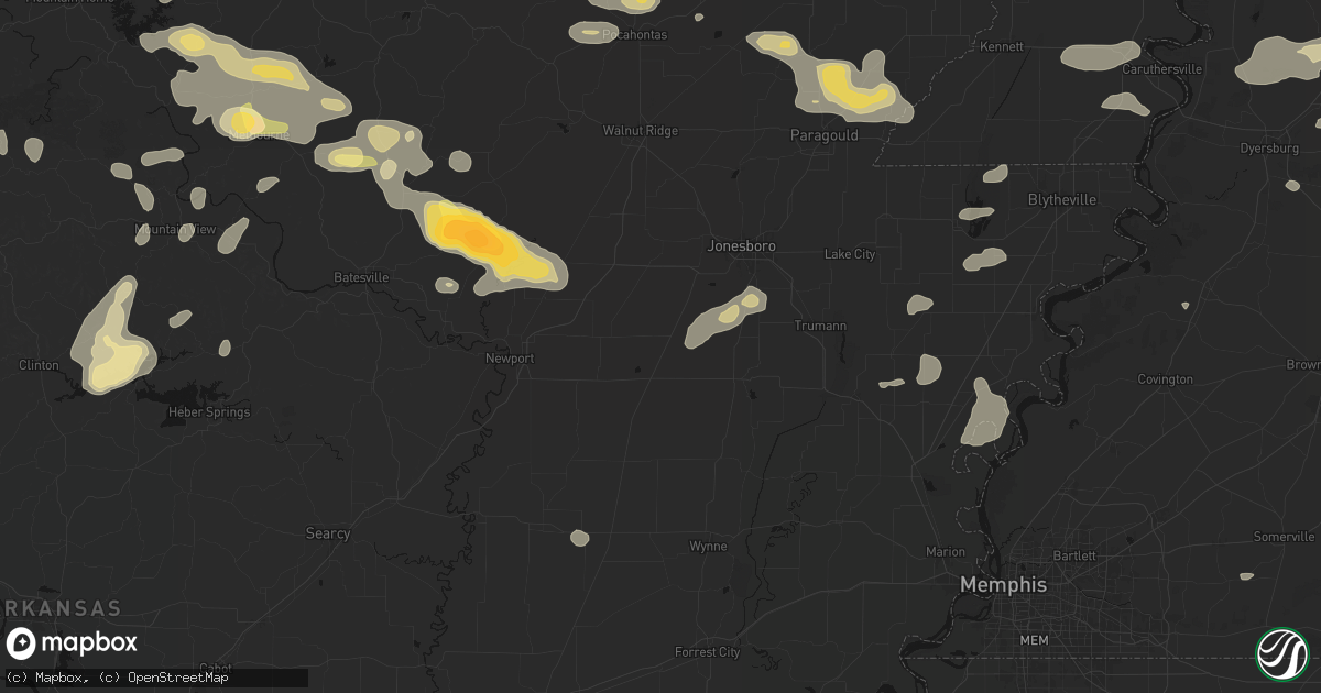 Hail map in Weiner, AR on June 13, 2026