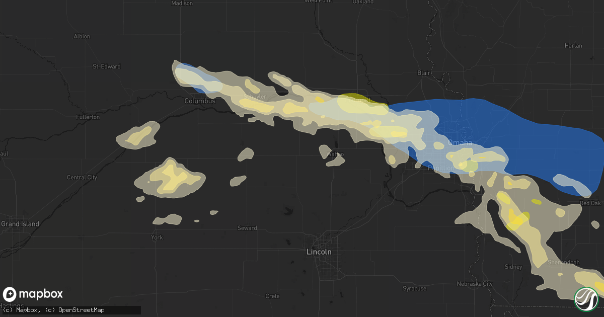 Hail map in Weston, NE on June 13, 2026