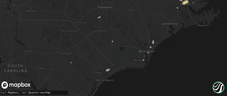 Hail map in Whiteville, NC on June 13, 2026