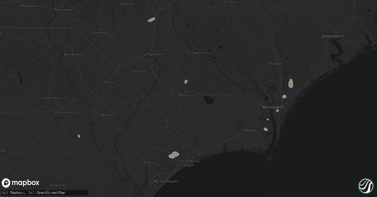 Hail map in Whiteville, NC on June 13, 2026