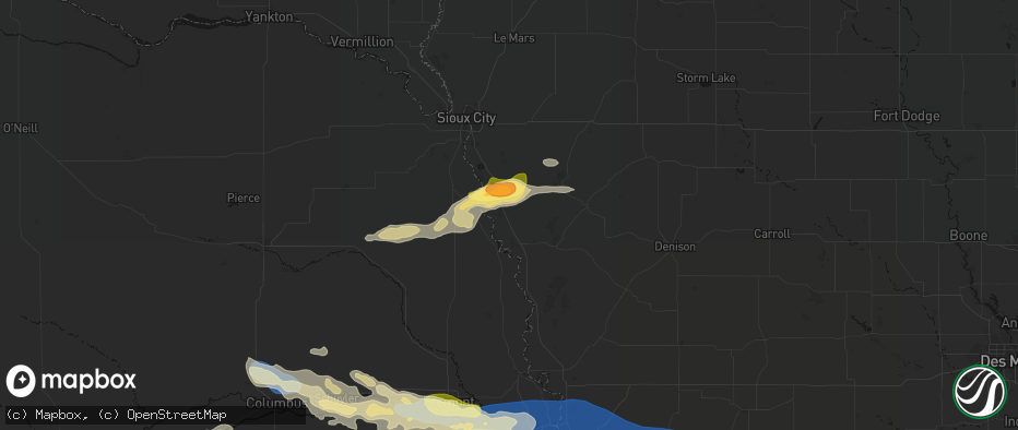 Hail map in Whiting, IA on June 13, 2026