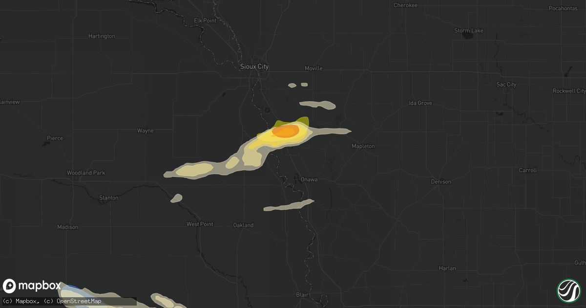 Hail map in Whiting, IA on June 13, 2026