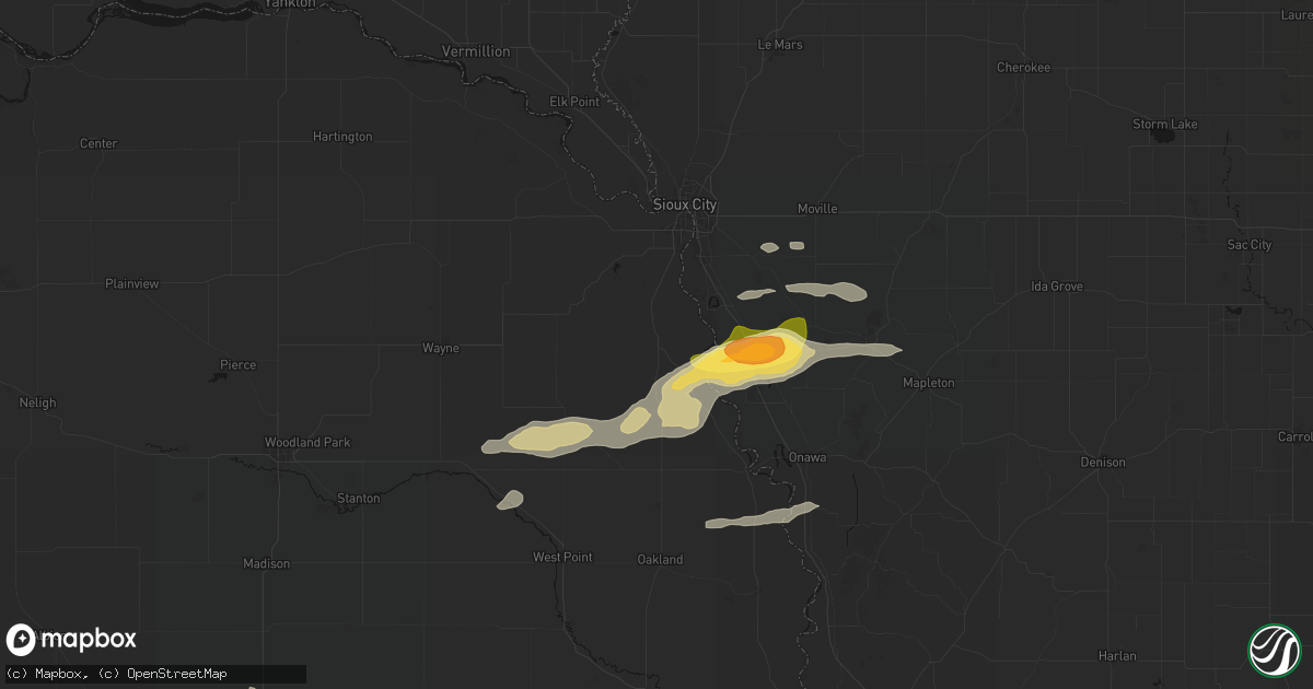 Hail map in Winnebago, NE on June 13, 2026