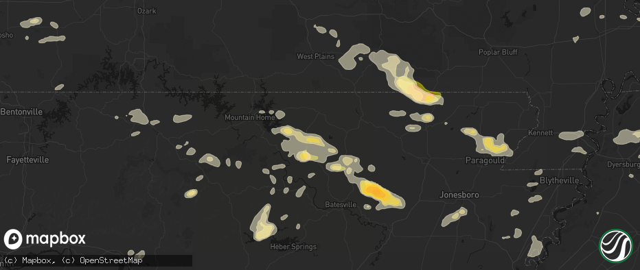 Hail map in Wiseman, AR on June 13, 2026