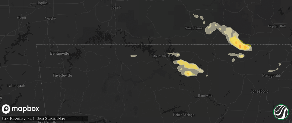 Hail map in Yellville, AR on June 13, 2026