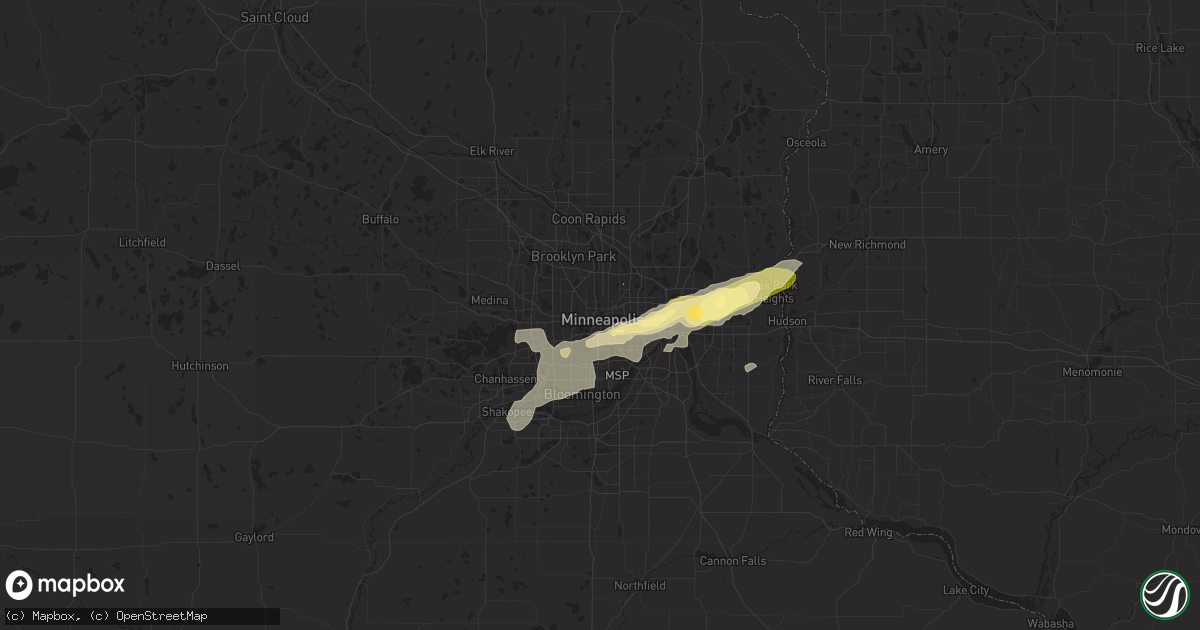 Hail map in Minneapolis, MN on June 14, 2012