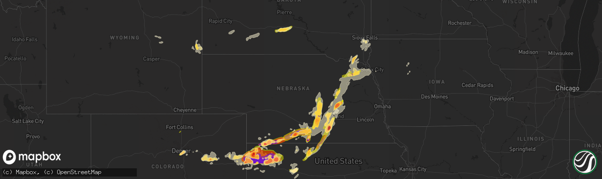 Hail map in Nebraska on June 14, 2014