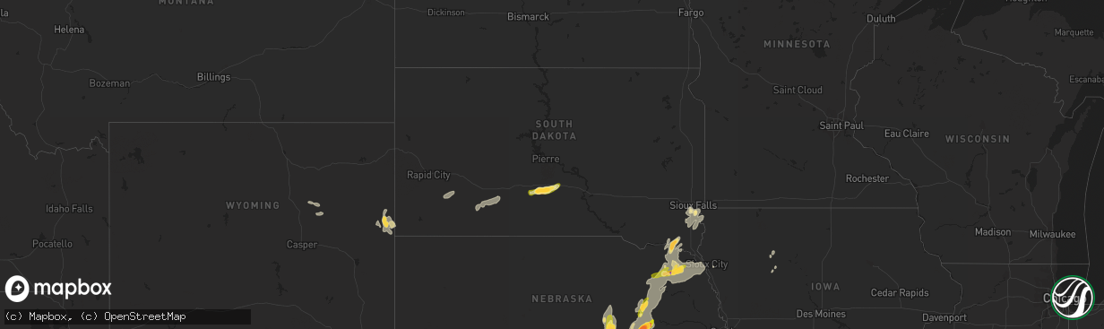 Hail map in South Dakota on June 14, 2014