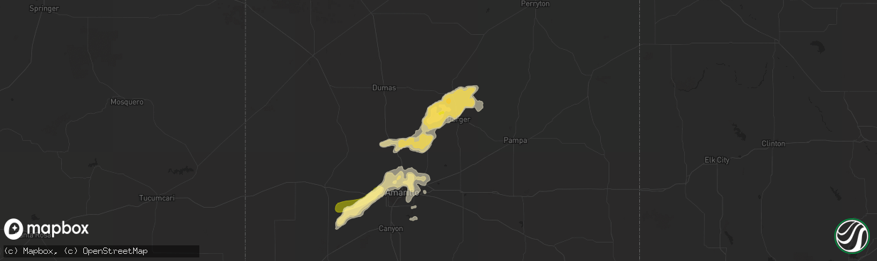 Hail map in Fritch, TX on June 14, 2015