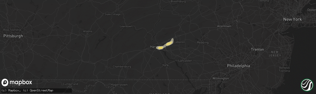 Hail map in Harrisburg, PA on June 14, 2015