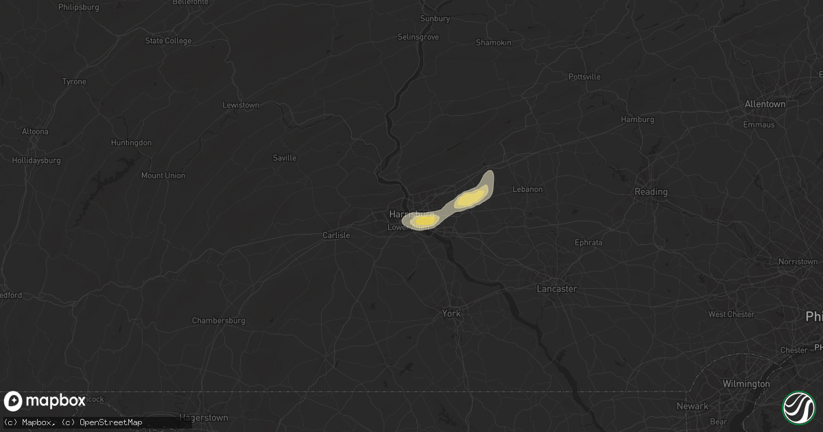Hail map in Harrisburg, PA on June 14, 2015
