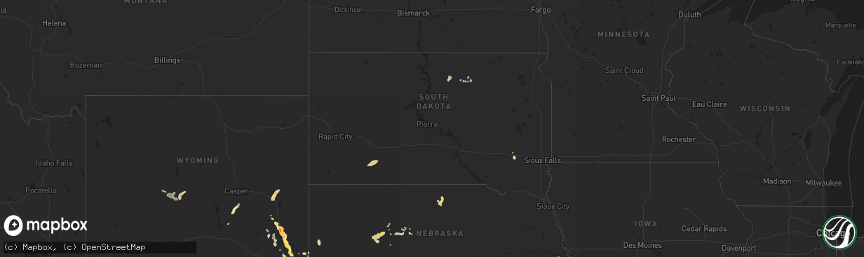 Hail map in South Dakota on June 14, 2015