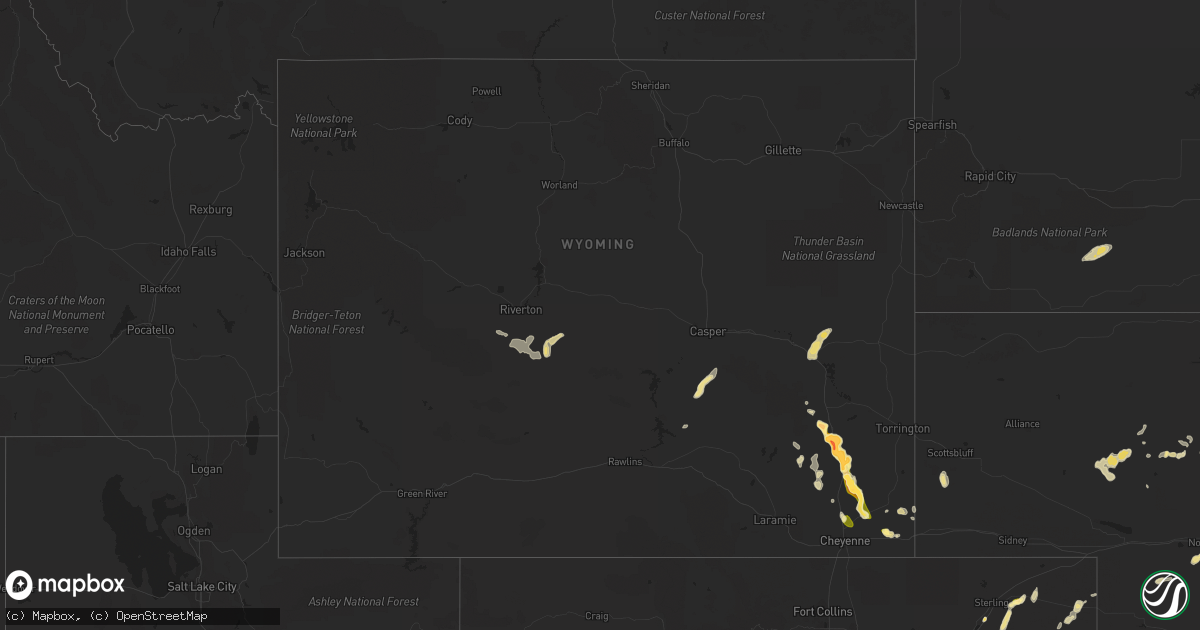 Hail map in Wyoming on June 14, 2015