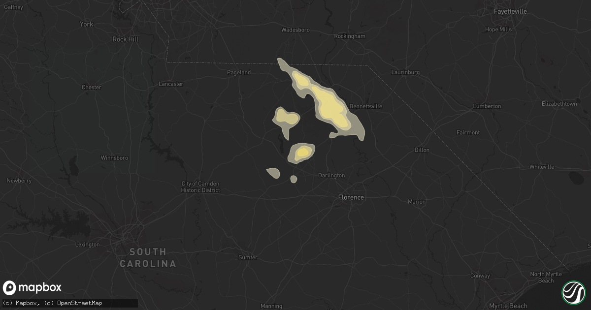Hail map in Hartsville, SC on June 14, 2016