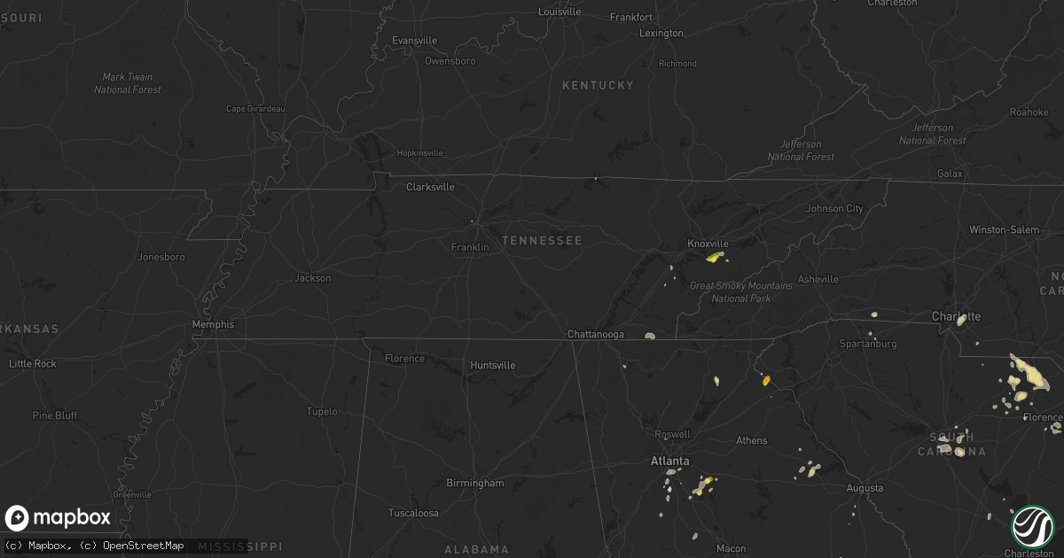 Hail map in Tennessee on June 14, 2016