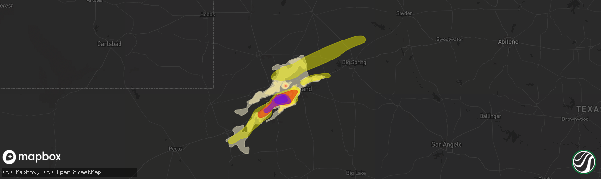 Hail map in Midland, TX on June 14, 2017