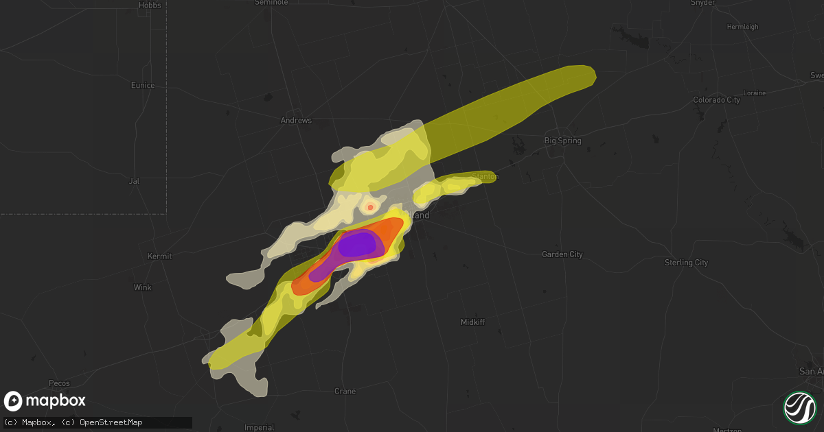 Hail map in Midland, TX on June 14, 2017