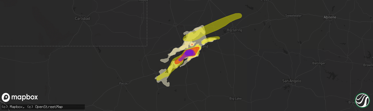 Hail map in Odessa, TX on June 14, 2017