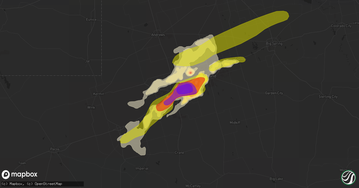 Hail map in Odessa, TX on June 14, 2017