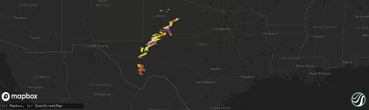 Hail map in Texas on June 14, 2017