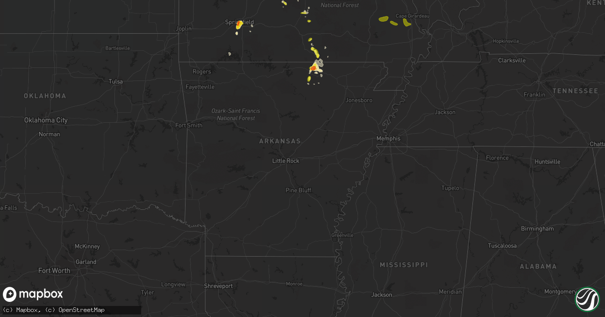 Hail map in Arkansas on June 14, 2018